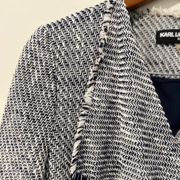 Karl Lagerfeld - Tweed Fringe Navy and White Jacket - L - Picture 2 of 3